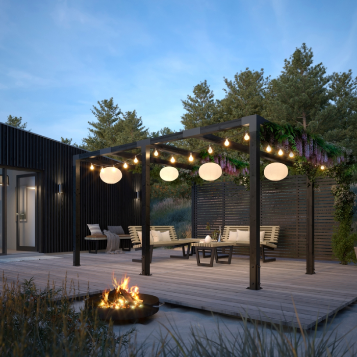 Pergola Cubic 3 Moduler med Tokyo Gjerde PLUS